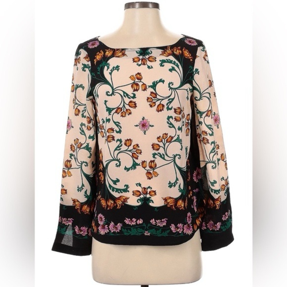 Maeve By Anthropologie Floral Blouse in Cream and Black